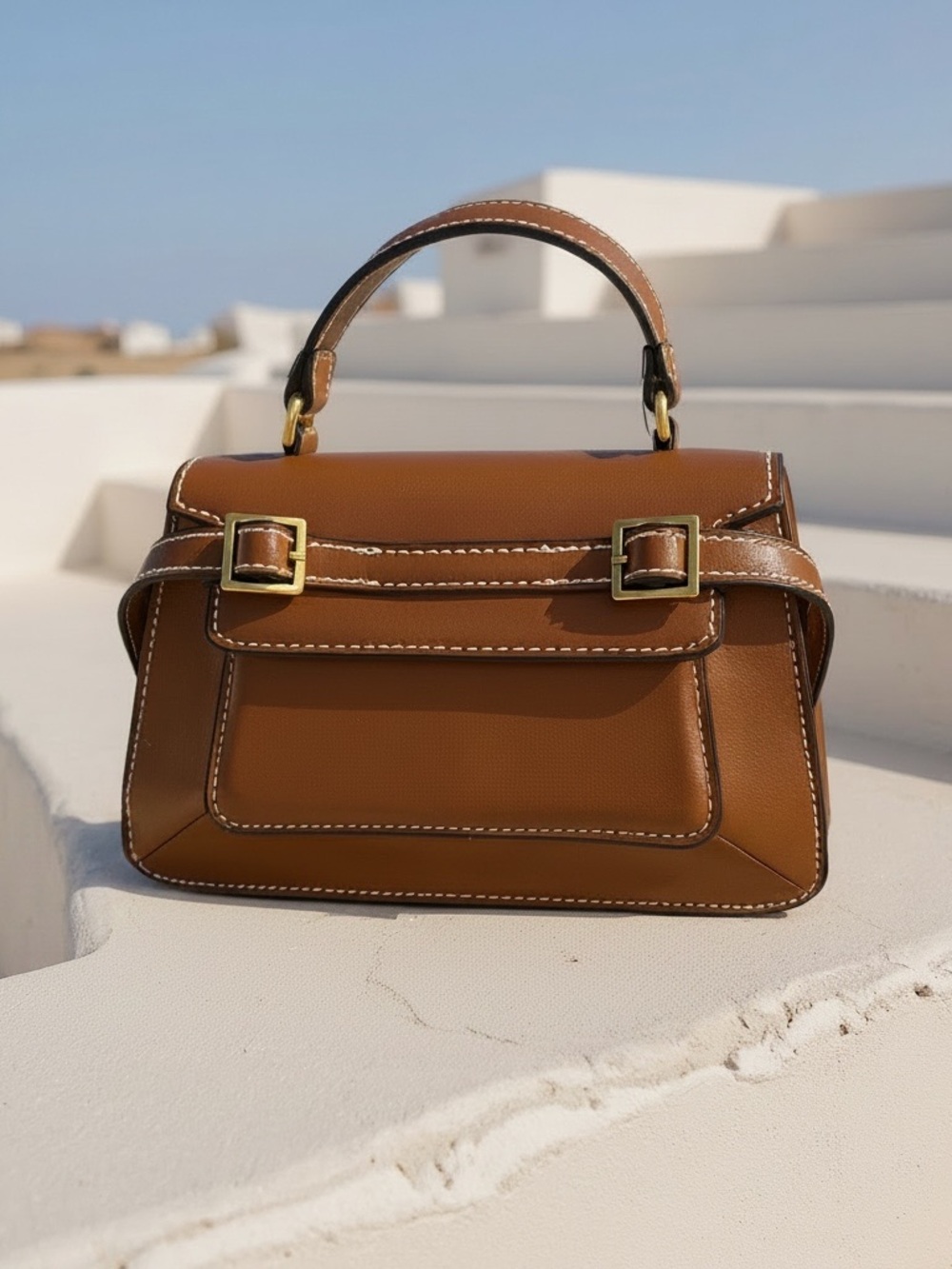 ZARA Mini City Buckle Crossbody Satchel Camel Brown Top Handle NWT - Picture 1 of 10